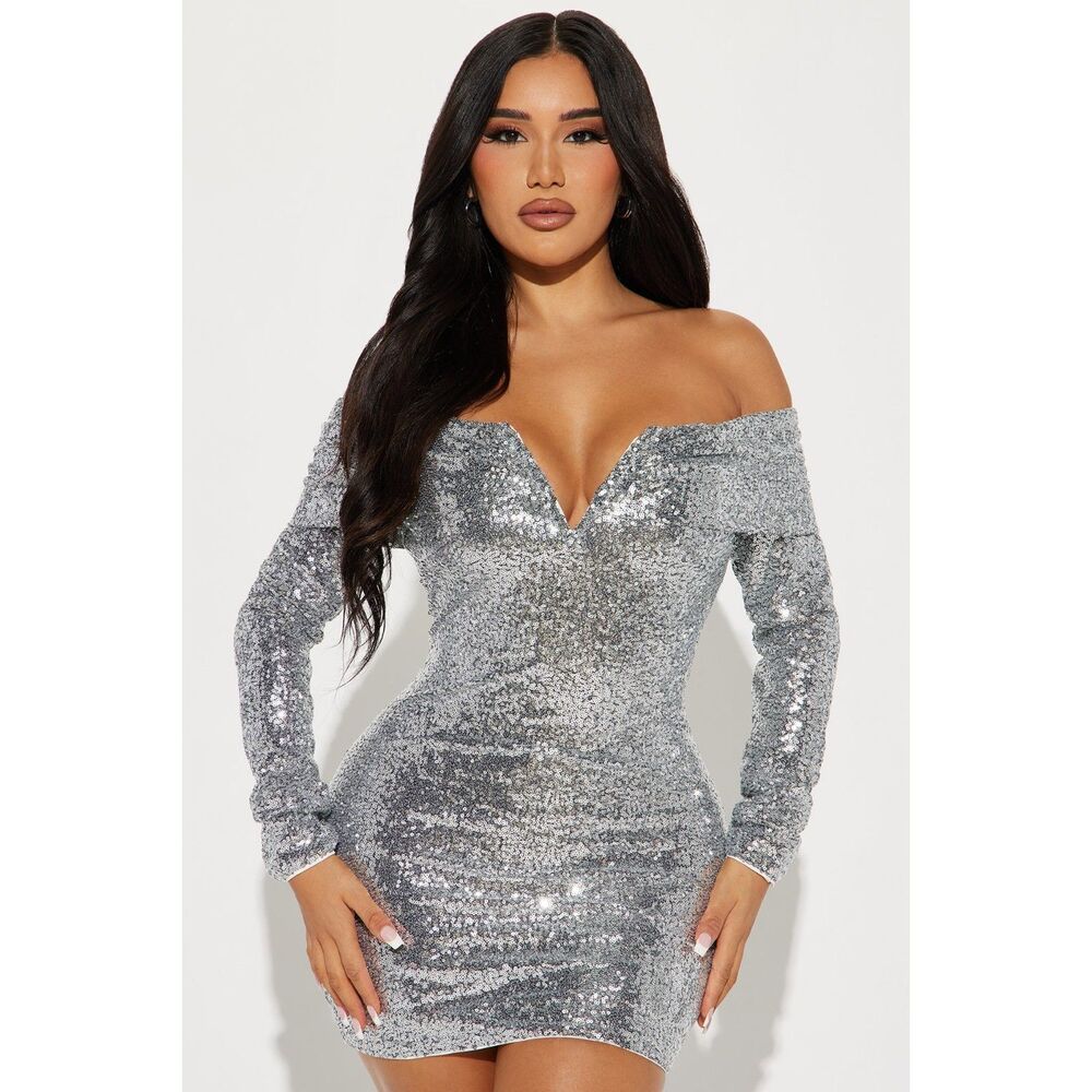 NWT Fashion Nova Gia Sequin Mini Dress - Silver